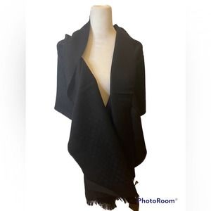 Gucci GG logo black Genius wool linen scarf wrap unisex